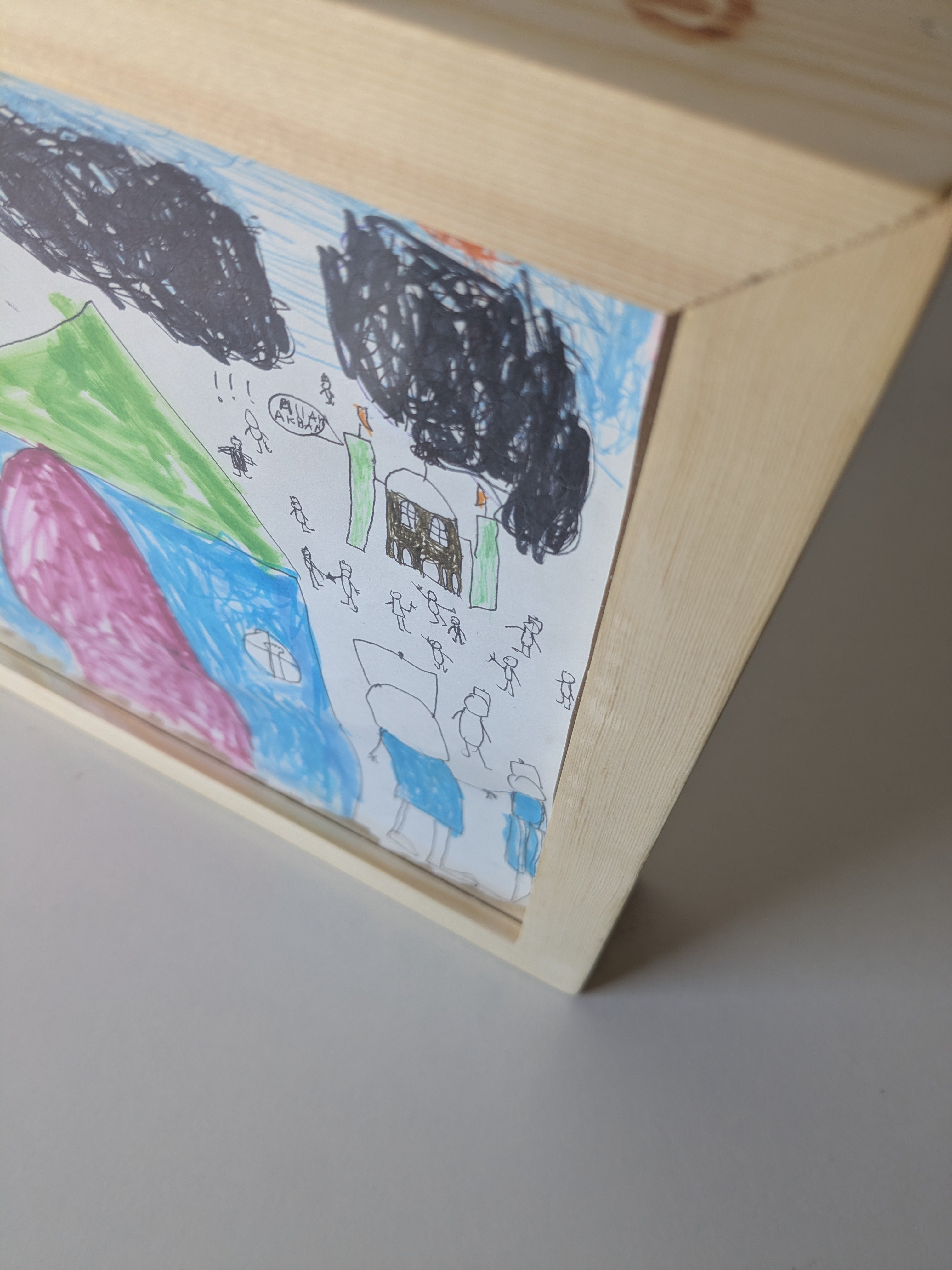 Kids art frame with storage